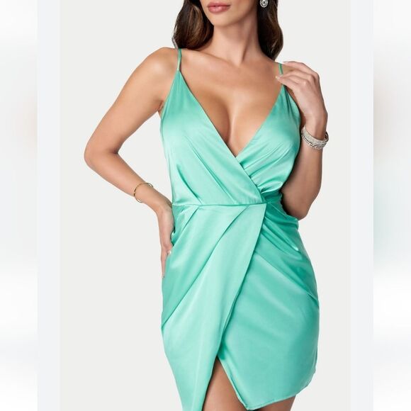 Bebe Aqua Satin Mini Dress - Picture 4 of 9